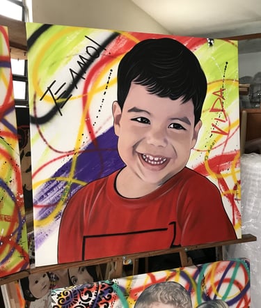 "Rosto de filha em pop-art, com detalhes expressivos e estilo contemporâneo