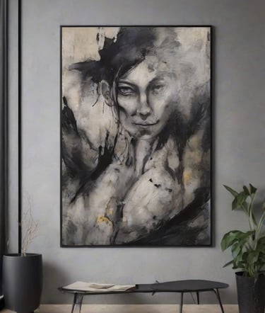 Quadro na parede da sala com uma obra de arte única e personalizada, refletindo bom gosto.
