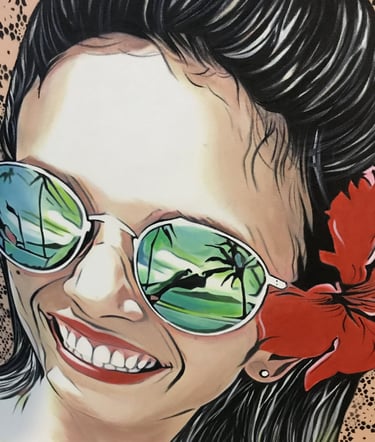 "Rosto de filha em pop-art, com detalhes expressivos e estilo contemporâneo