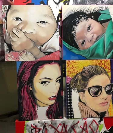 Rosto de amor em pop-art, transmitindo emoções intensas através de formas e cores