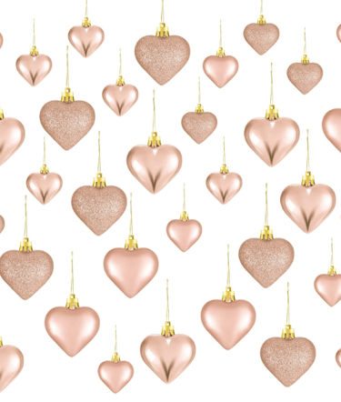 Rose Gold Valentine's Day Heart Ornaments, 3 Heart Baubles Heart Shaped Christmas Tree Baubles