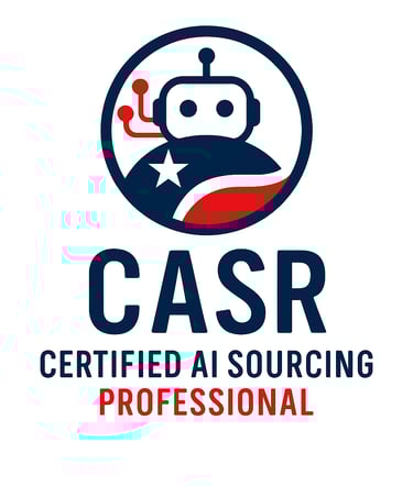 CASR Certified AI Sourcing Professional badge - expert career coach with modern recruitment technolo