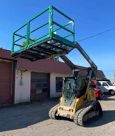 Custom man basket work platform raised by skid steer