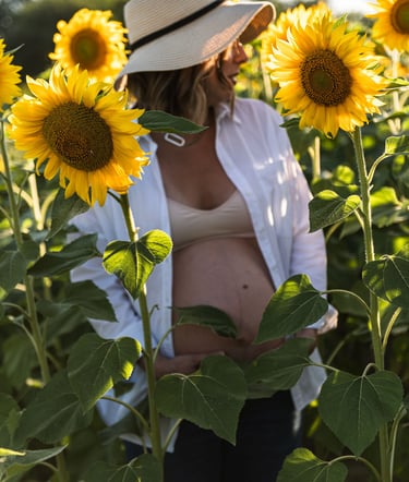 séance photo grossesse dans un champs de tournesol dans le lauraguais, proche Toulouse