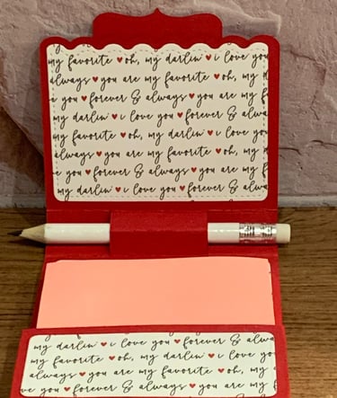 Valentine-themed Post It Note holder with mini pencil