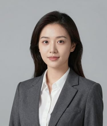 A sophisticated corporate portrait of a businesswoman against a neutral grey background. Minimalist composition, soft professional lighting that highlights confidence and authority, using a palette of #E0DCD9 and #3D3A38.