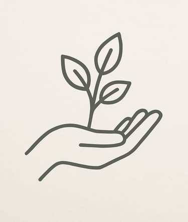 Illustration d'une main portant un plant de basilic bio, méthode sans engrais chimique