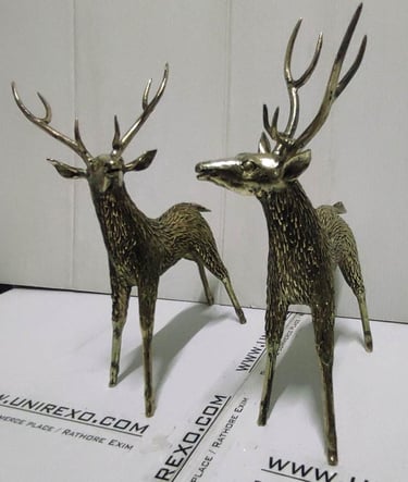 "Pair of handcrafted brass deer statues for home decor-Suitable for export"
