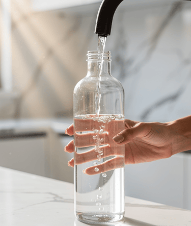01 origin, preparation. fill a reusable bottle with 500 ml of tap water