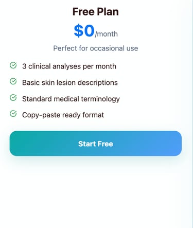 Free plan tier of derm describe app