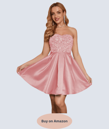 Angel-fashions Women's Strapless Sequin A-Line Sequin Elegant Short Prom Cocktail Dress Dark Pink