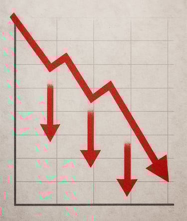 Gráfico-queda-abrupta-setas-vermelhas-apontando-baixo