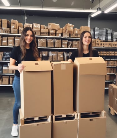 2 butiful girls with big ass pakeging item for custemer 