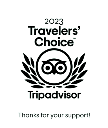 Logo di Travellers' Choice 2023 simbolo di eccellenza riconosciuto a BORGANTHIA.