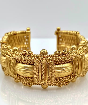 Etruscan Revival bracelet. Yello gold tone