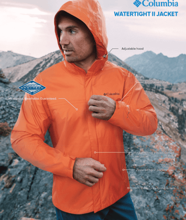 man wearing Columbia waterproof travel jackets