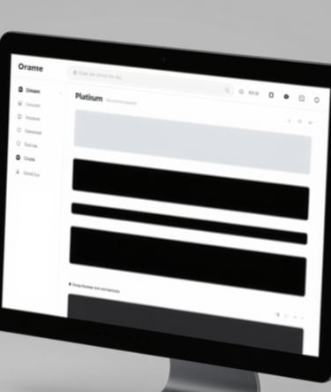 A close-up of a high-resolution display showing a sophisticated UI wireframe. The design uses Platinum (#EFEFF0) and Black (#000000) blocks to create a clean, modern structural layout. Soft studio lighting.