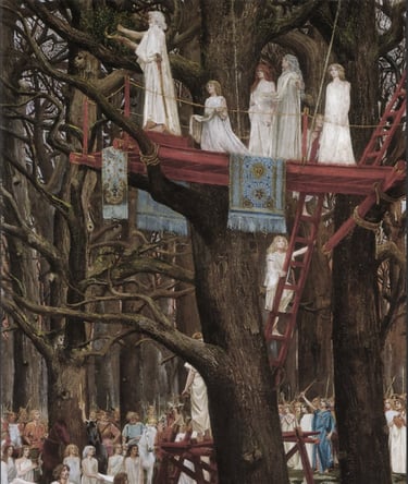 painting of druids performing oak and mistletoe ritual