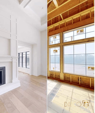 a living room with a fireplace and a fireplace