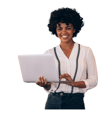 Professional writer holding a laptop
