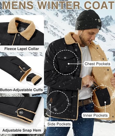 EKLENTSON Men’s Winter Jacket – Warm Fleece-Lined Trucker Style