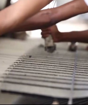 Craftsmanship of Handloom carpet weaving at Bhadohi, India