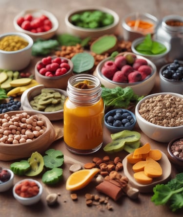 A vibrant image showcasing various nutraceutical products.