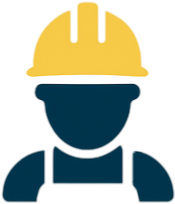 Ícono de dirección técnica con figura humana usando casco de seguridad
