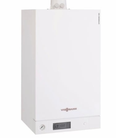 Viessmann Vitodens 100-W wall-mounted gas condensing boiler with digital display and white finish.