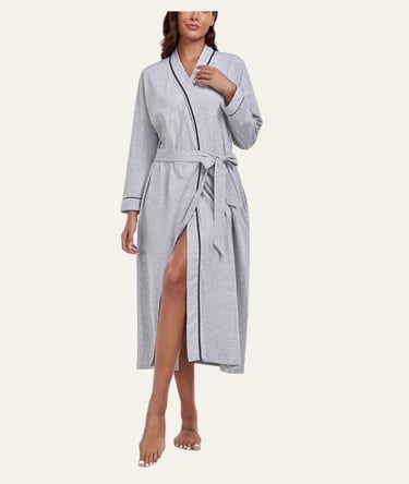 Colorfulleaf Women's 100% Cotton Robes Light Grey Medium 