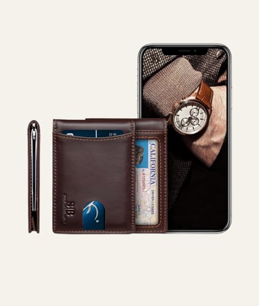 SERMAN BRANDS Slim Bifold Genuine Leather Minimalist Front Pocket Wallets - Chocolate 1s 