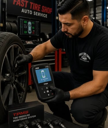 Professional TPMS service image for Fast Tire Shop East LA Olympic location featuring tire pressure