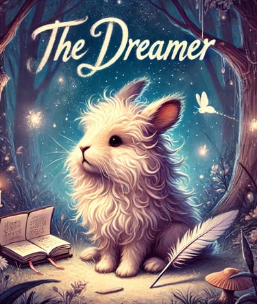 a white rabbit sitting on a book cover