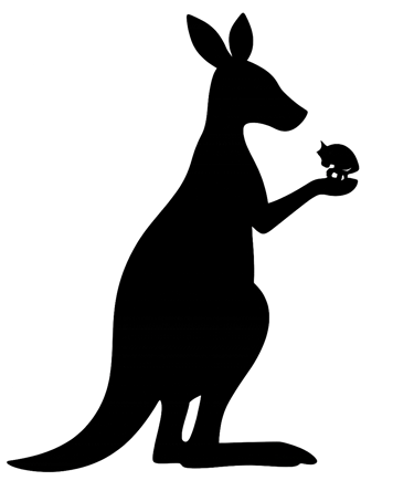 Silhouette of kangaroo with small ladybug on tail โ characters Viticus and Sir Nellid