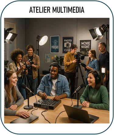 Des jeunes et adultes réunis pour animer une webRadio et un studio photo