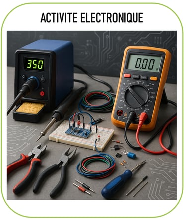 image représentant des outils pour une activité électronique (station de soudure, multimètre, pinces