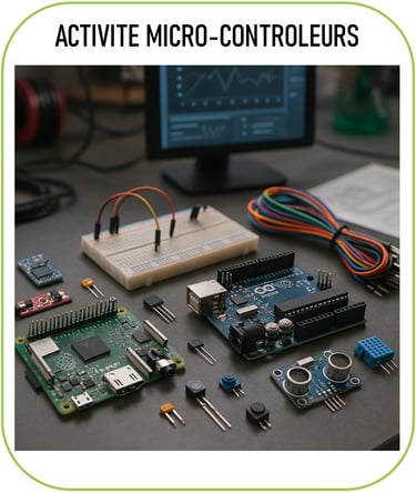 image représentant des outils pour une activité microcontrôleur (Raspberry Pi, Arduino, planche à pa