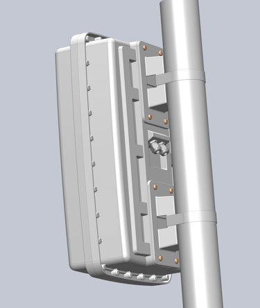 Rear view of pole mounted enclosure showing rear cable glands for cable entry