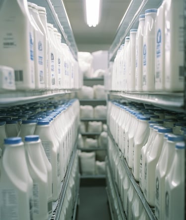 lactose free milk bottles in refrigerator stock