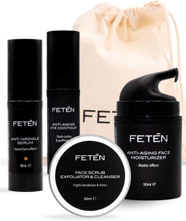 Set de cuidado facial antiedad Feten, que incluye crema hidratante, sérum, contorno de ojos y exfoli