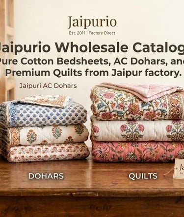 Buy Jaipurio Wholesale Catalog: Pure Cotton Bedsheets, Jaipuri AC Dohars, and Premium Quilts direct 