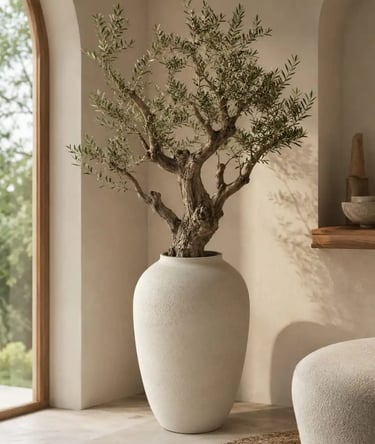 Large Ceramic Floor Vase with Olive Tree | Organic Modern Decor. Eftelt Home Decoration