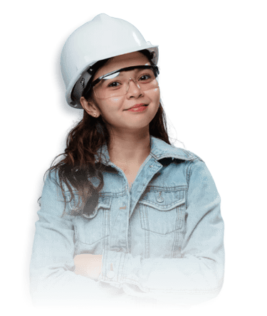 an engineer woman in a white helmet