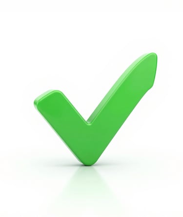 A glossy 3D green check mark icon isolated on a white background, symbolizing success and approval.