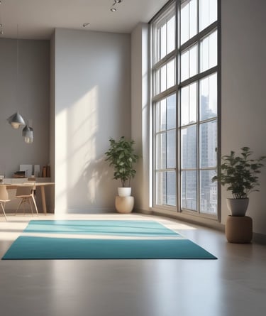 A serene workspace with natural wood accents and green plants symbolizing wellness and growth.