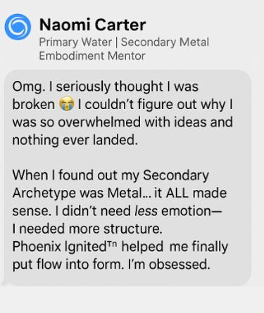 Testimonial for Water + Metal Archetype: Mompreneur shares structure and soulful systems helped transform overwhelm into ease