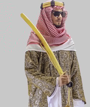 a man in a traditional costume holding a baseball bat