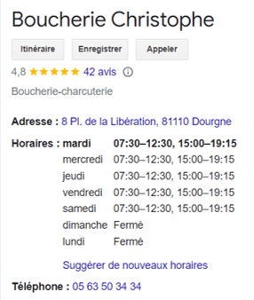 HORAIRE DE LA BOUCHERIE