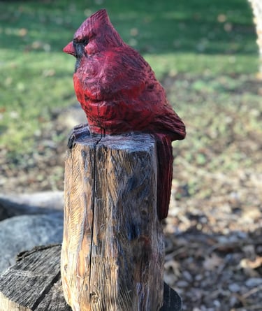 cardinal songbird tree carving art