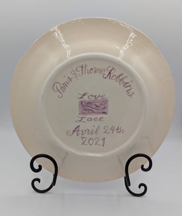 Pamela Sue Perry,Love Lace, bride and groom inscriptions, Chanticleer Ceramics